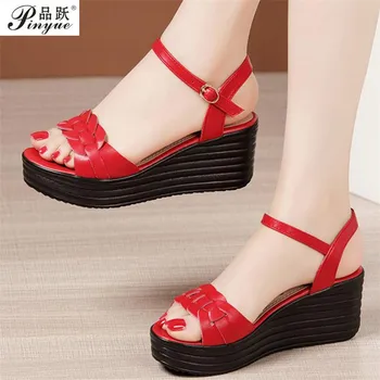 Platforma Sandále Ženy, Svadobné Topánky Letné Popruh Vysoké Podpätky Kliny Sandále Dámske Sandále Plus Veľkosť 32-43