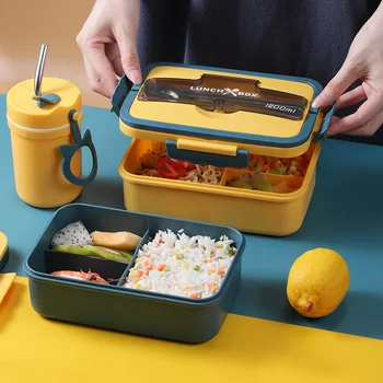 Prenosné 1200ml Lunch Box 3 Oddiely Bento Box Študent Riadu Nastavte BPA Free Mikrovlnná Skladovanie Potravín Kontajner