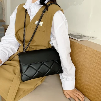PU Kožené Ramenný Crossbody Tašky pre Ženy 2020 Dizajnér Kvalitný Prehoz Kabelky Fashion Reťazca Dizajn, Jednoduché Klapka Tašky