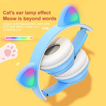 Roztomilé Mačka Uši Bluetooth-kompatibilné Bezdrôtové Slúchadlá S Mikrofónom, Môžete Ovládať LED Chlapec Dievča Stereo Hudby Prilba Telefónu Headset Darček
