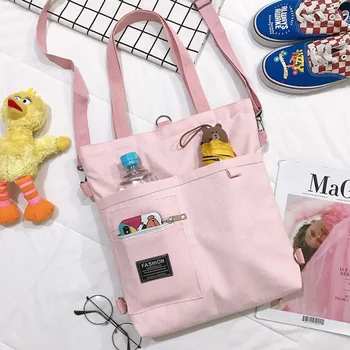 Roztomilý ružový plátno tašky, nákupné tašky ramenný shopper tašky kawaii kabelky tašky ženy pre učiteľov, dámy, dievčatá študentov strane tašky