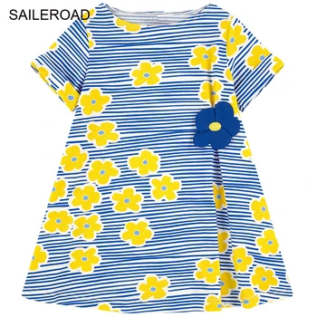 SAILEROAD Dievčatká Letné Šaty Deti Oblečenie Vestidos Princezná Kvety Šaty Krátke Rukávy Deti Bežné Pruhované Šaty