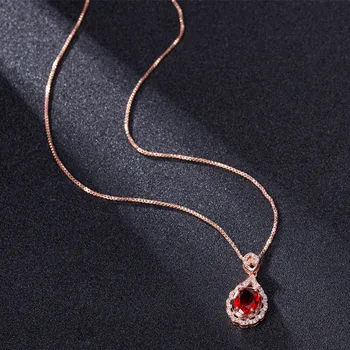 Skutočné Reálne 14 K Rose Gold Prívesok Prírodné Ruby Náhrdelník Šperky List Joyeria Fina Para Mujer Drahokam 14K Collares Náhrdelníky