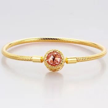 Skutočné Rose Gold Openwork Žiarivé Srdce Spona Had Reťazca 925 Sterling Silver BraceletFit Pandora Náramok Perličiek Kúzlo Diy Šperky