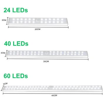 Snímač pohybu Svetlo Pod Skrinku USB Nabíjateľné LED Skriňa Svetlo Dlho Magnetické Pásy Nočné Lampy, Schody, Kuchyňa, Šatník