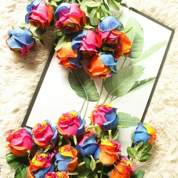 Suncho 1Bunch Umelé Kvety Hodváb Falošné Farebné Ruže, Kvety, Svadobné Party Domáce Dekorácie Kvetinové Kytice Veniec urob si sám