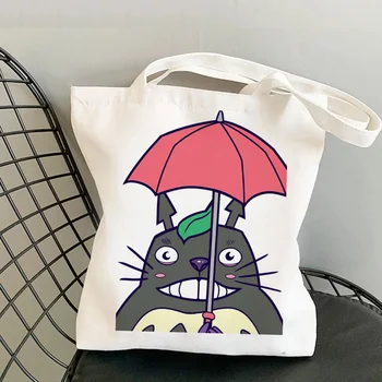 Totoro nákupní taška s potravinami shopper shopper bolsas de tela bavlna opakovane taška tkané juty bolsas ecologicas opakovane sac toile