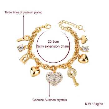 TOUCHEART Luxusné Slávnej Značky Zlatá Reťaz Náramky Krištáľové Srdce Kľúče Náramky Pre Ženy, Vianočné Šperky Náramok Sbr140221
