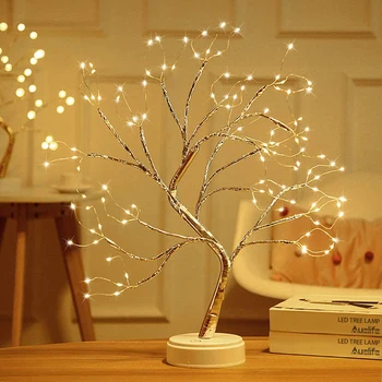 VÍLA SVETLO DUCHA STROMU ISKRIVÝ STROMY LED Nočné Svetlo Mini Vianočný Stromček Medený Drôt Garland Čítanie Rozprávkových Svetiel Dovolenku na Čítanie