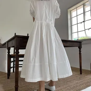 XITAO Patchwork Volánikmi Skladaný Čierne Biele Šaty Žien Oblečenie 2021 Letné Módy Slim Polo Golier, Krátky Rukáv Šaty LDD1019