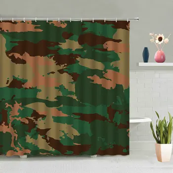 Zelená Camo Sprchový Záves Vojak, Vojenské Lesné Lesné Lúky Maskovanie Occlusion Nepremokavé Kúpeľňa Set Home Decor