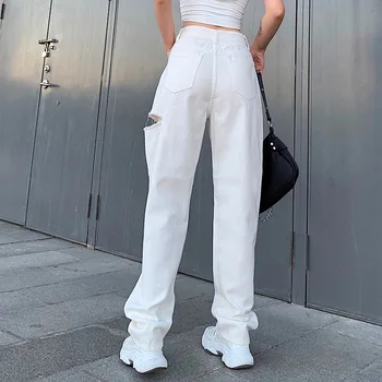 ZHISILAO Biele Džínsy Ženy Vysoký Pás Roztrhlo Džínsové Nohavice Plus Veľkosť Vintage Priateľ Širokú Nohu, Džínsy Streetwear Lete 2021