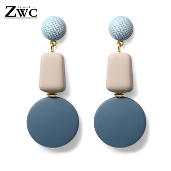 ZWCX 2020 Nový kórejský Modrá Geometrické Akryl Dreva Štvorcové Náušnice pre Ženy Módy Visieť Náušnice Brincos Šperky Darček