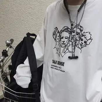 Čierne Biele Tričko Streetwear Pár Harajuku Dlhý Rukáv Bežné Topy Pohode Mikina Anime Tričko Nový Príchod Žena Tshirts