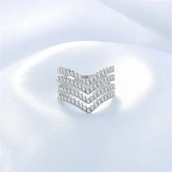 Šípka multi vrstvený prstene pre ženy zirkón diamanty biela strieborná farba svadobné zapojenie kapela strany bling sviatok šperky monako