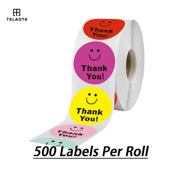 100-500pcs/roll Smajlíka Nálepky Šťastné Tváre Ďakujem Nálepky Roll Kruhu Bodky Papierové Štítky Odmenu Nálepky Učiteľov Nálepky