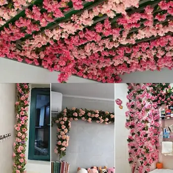 2.2 M Rose Umelý Kvet Visí Garland Wall Art Decor Plastové Svadobné Party Kvet Ivy Viniča pre Domáce Miestnosti Dekorácie