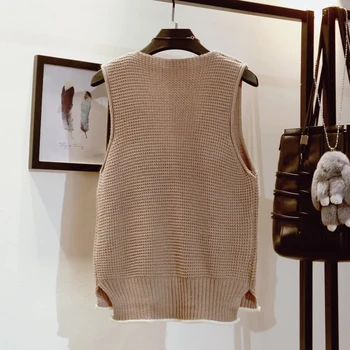 2021 jar nové kórejská verzia bez rukávov sveter ženy pulóver sveter vesta voľné V-neck top