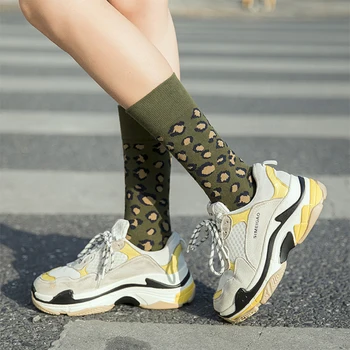 2021 Leopard Škvrnitý Vytlačené Ponožky Pre Ženy Módne Trendy Skateboard Ponožky 3 Farby Bavlna Dlhé Ponožky Žena Novinka Sox