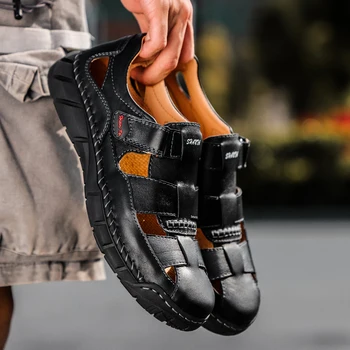 2021 lete klasické pánske sandále kožené vonkajšie bežné topánky Ríme kvalitnej hovädzej kože pláže topánky móda papuče 38-48