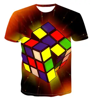 2021 módne letné nové Rubik 3D mužov a žien okolo krku rubikova kocka vrecko-krátke rukávy T-shirt 110/6XL