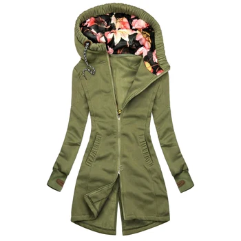 2021 New Women's Long-sleeved Jacket Floral Hooded Jacket Coat Jacket Zipper Irregular Floral Sleeve Length(cm) Pattern Type Age