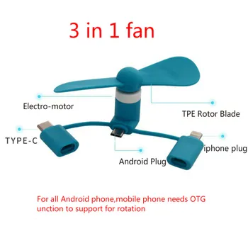 3 V 1 Cestovné Prenosný Mobilný Telefón, Mini Ventilátor Chladenia Chladič pre Android Typu c konektor Micro USB C Pre IPad, IPhone 5 6 6 7 Plus 8 X XS