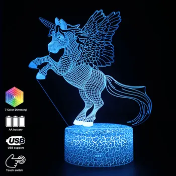 3D ilúziu Nočné Osvetlenie jednorožec Model Dotyku LED Žiarovky Deti Spálňa Decor Rainbow kôň Osvetlenie S Diaľkovým ovládaním