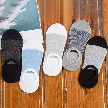 5 Párov Módne Bambusové Vlákno Non-slip Silicone Neviditeľné Loď Kompresné Ponožky Muž Členok Mužov Bavlnené Ponožky
