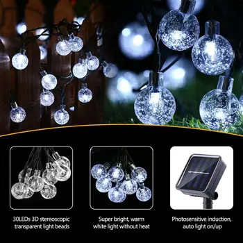 50 LED 10M Crystal Ball Solárne Lampy Vonkajšie Vodotesný LED Solárne String Svetlo Víla, Girlandy, Terasa, Svetla, Záhrade Vianočný Dekor