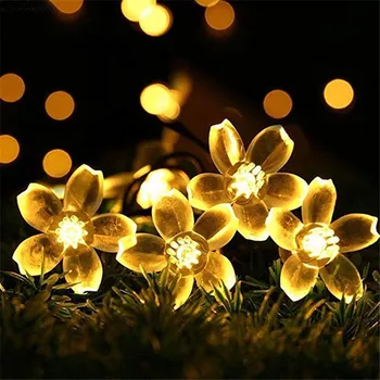 7M Solárne Záhradné osvetlenie, LED Reťazec svetlo Vonkajšie Osvetlenie Nepremokavé Kvetinové Girlandy na Ulici Trávnik, Terasa, Dekorácie Vlkovcový