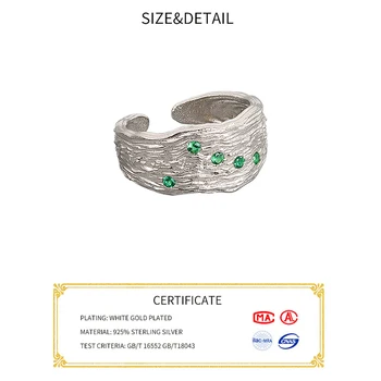 925 Sterling Silver Očarujúce Nepravidelný Reťazca Geometrické Prstene Zlato Otvoriť Prstene Pre Ženy, Mužov, Zelený Zirkón Strany Darčeky, Doplnky
