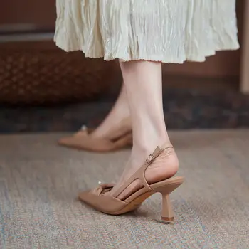 ALLBITEFO Zložiť dizajn stiletto mäkké originálne kožené vysoké podpätky fashion street sandále ženy podpätky, topánky letné sandále ženy
