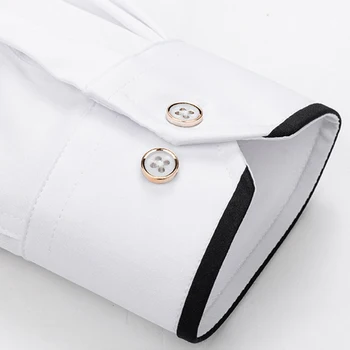 Aoliwen značky High-kvalitné svadobné sociálne formálne slim pánske s dlhým rukávom pevné biele tričko, luxusné klope bez žehlenie