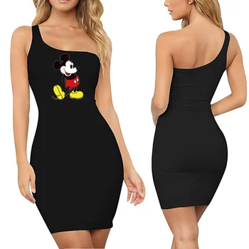 Disney Mickey Mouse módy tlače šaty Európe a Spojených Štátoch lete ramenný sexy nočný klub strany taška hip šaty ženy