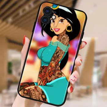 Disney tetovanie princezná pre Apple iPhone 12 Pro Max Mini 11 Pro XS Max X XR 6S 6 7 8 Plus 5S SE2020 Soft Black Telefón Prípade