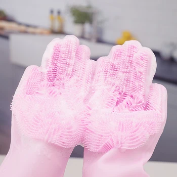 Eco-priateľský riady so rukavice riady so štetcom domáce práce silikónové rukavice non-slip opotrebovaniu kuchyňa magic rukavice