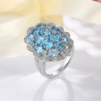 GZ ZONGFA Nový Štýl, Prírodné Blue Topaz 925 Sterling Silver Kvet Krúžky Ženy Šperky Cestovné Dary