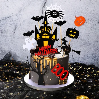Halloween Cake Mulčovače Trick Or Treat Strany Čarodejnice Spider Horor Starý Hrad Strán Čierna Mačka, Miláčik Šťastný Halloween Party Dekor 2021