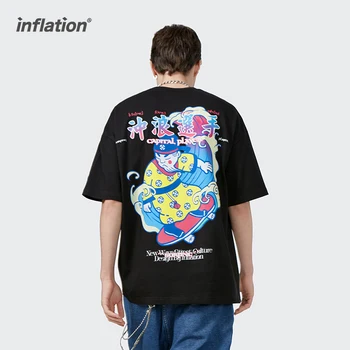 INFLÁCIA Zábavné Anime T-shirts Mužov Čínskej Ulici Štýl Tlače Hip Hop Tees Pár Polovičný Rukáv Nadrozmerné Tshirts Chlapec 5239TS21
