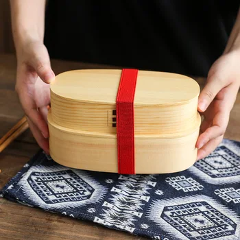 Japonský Štýl Obed Bento Box Drevené Double-Layer Riadu Pracovníkov, Študentov Piknik Šalát Prenosné Kolo Kontajner Stolový