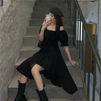 Jeden Kus Oblečenia Kórejský Obväz Čierne Elegantné Šaty Žien Bežné Krátke Sexy Midi Šaty Office Dámy 2021 Lete Chic