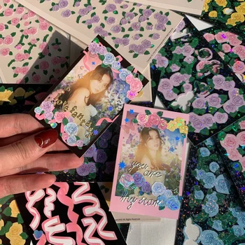 Kórejský Holografické Rose Laser Sequin Nálepky DIY Zápisník Idol Karty Album Papiernictvo Pár Darček Dekoračné Nálepky