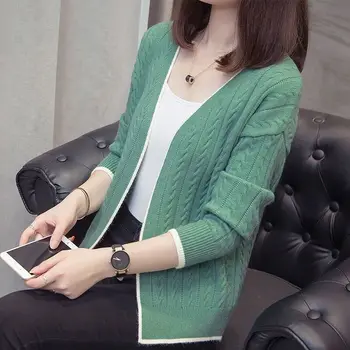 Kórejský tvaru Otvoriť Steh Sveter Ženy Bežné plus veľkosť voľné celý rukáv Pletený sveter jar farbou Mäkké knitwear