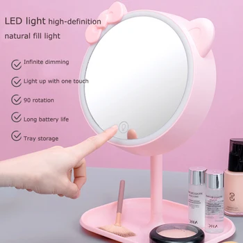 Led Pink Mačka Make-Up Zrkadlo S Zrkadlá Stojace Zrkadlo Dotykový Displej Zrkadlo Na Líčenie Nastaviteľné Svetlo Stôl Kozmetické Zrkadlo