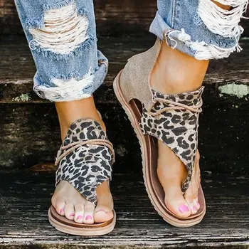 Letné Ženy Sandále Bytov Zipsy Flip Flops Dámy Bežné Ženy Topánky Leopard Otvorené Prst Pevné Pláž Byty dámske Sandále