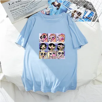 Letné Ženy Tshirts Buttercup Powerpuff Dievčatá Harajuku Hip Hop Ulzzang kórejský Štýl Unisex Karikatúra Tlače T-shirts Oblečenie