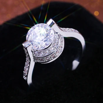 Luxusné Žena Malý Guľatý Kameň Prsteň Zásnubný Prsteň Crystal Solitaire Snubné Prstene Pre Ženy
