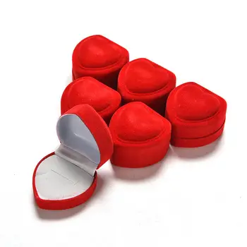 Mini Odolné Červená V Tvare Srdca Veko Otvoriť Velvet Krúžok Box Roztomilý Červený Účtovná Skladacia Prípade Displej Šperky Box Balenie