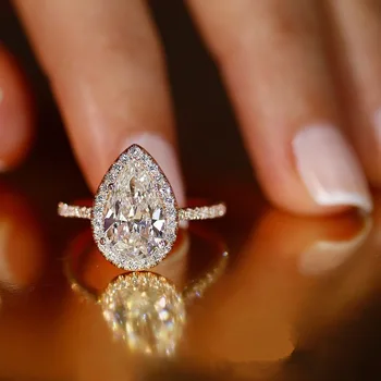 Minimalistický Striebornej Farbe Sparkling Slza Crystal Zirkón Prstene pre Ženy, Luxusné Svadobné Šperky Výročie Darček